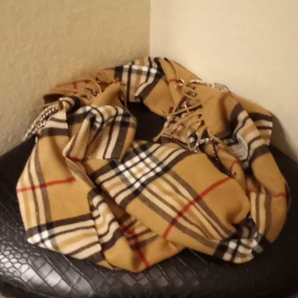 Camel Plaid Pashmina Cashmere Feel Scarf - Picture 13 of 15